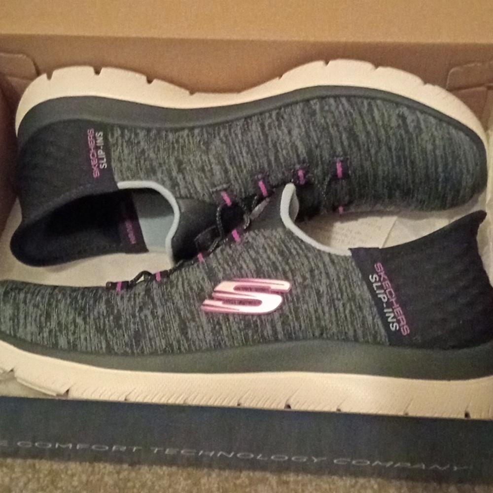 Skechers Women's Gray and Pink Slip-On Sneakers. Worn Once!